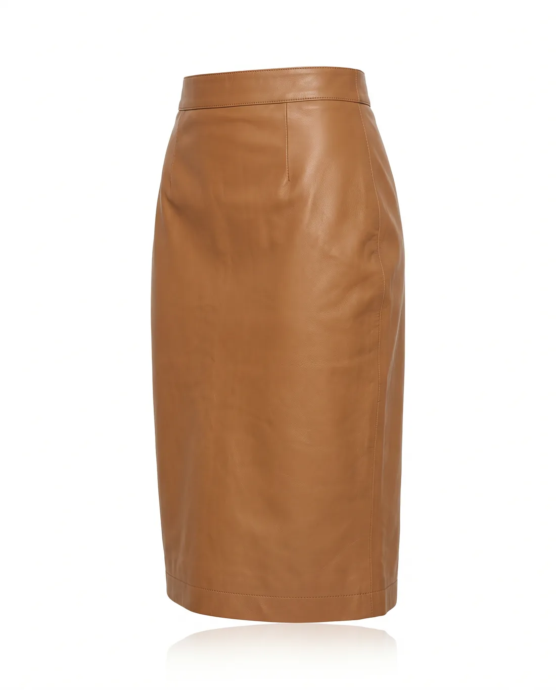Jupe droite cuir souple camel