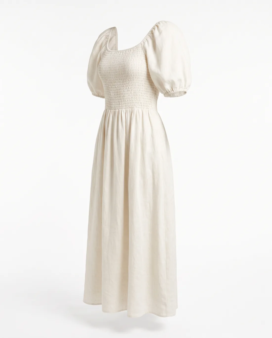 Robe smockée lin blanc cassé