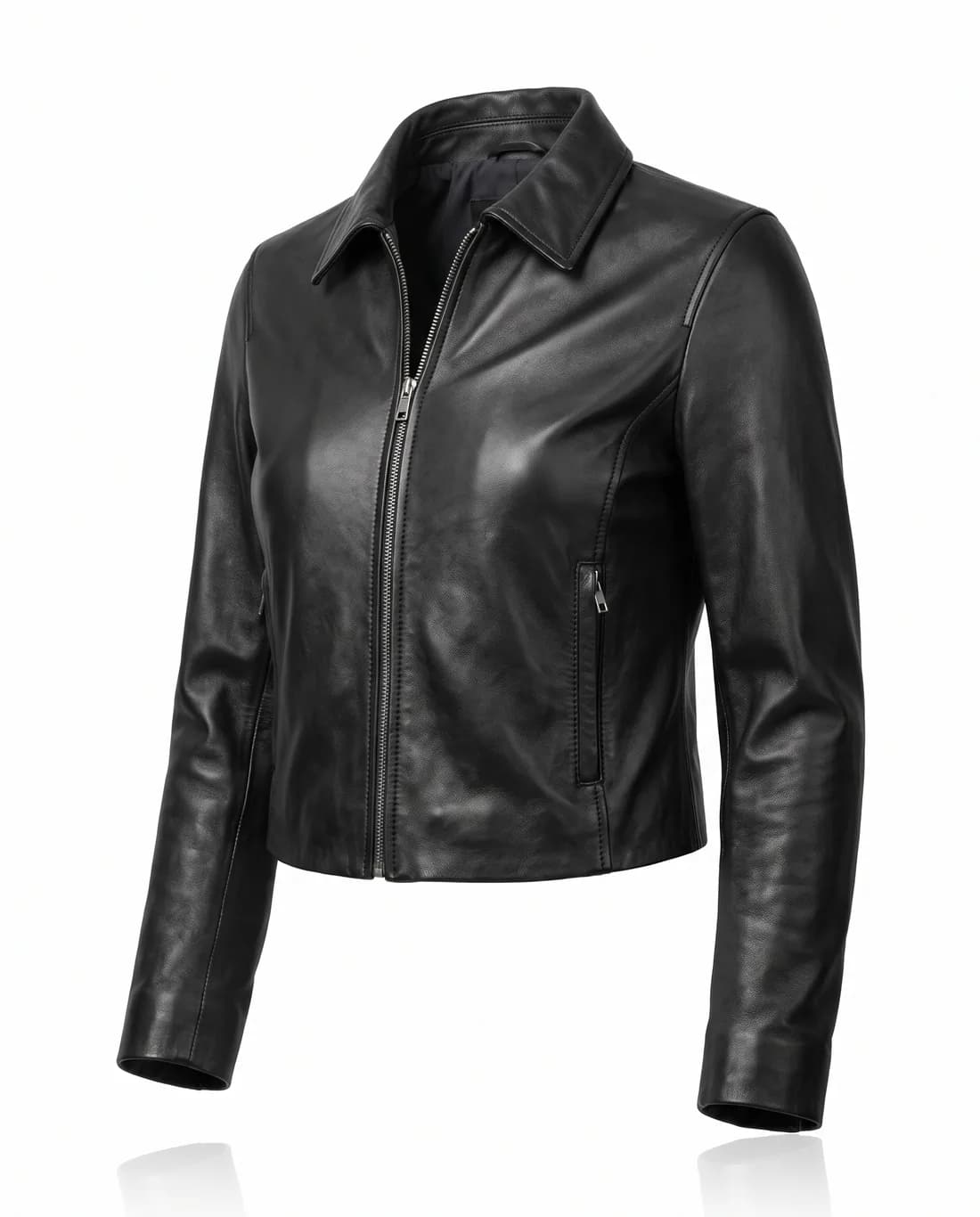 Veste cuir agneau noire