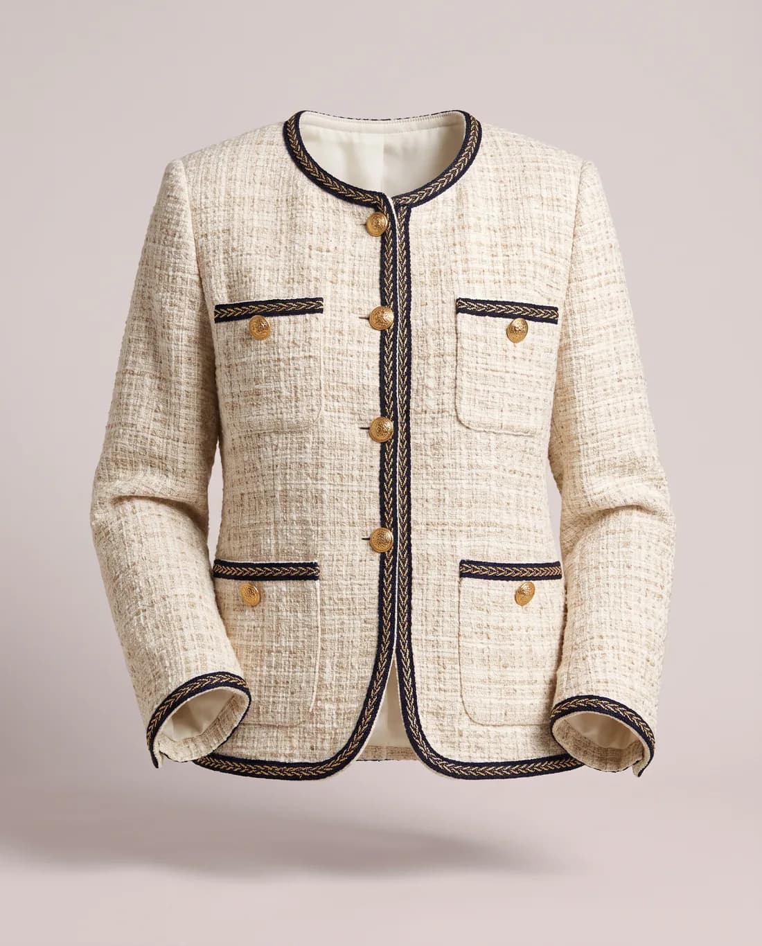 Veste tweed écru bordée